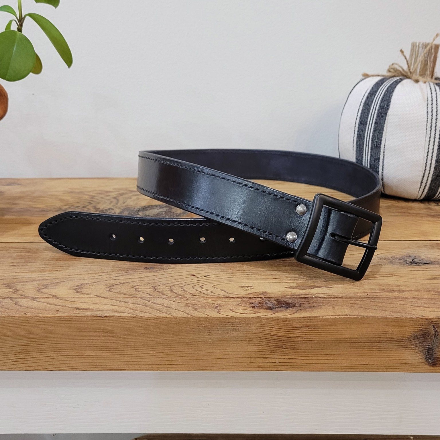 Classic handmade black leather belt
